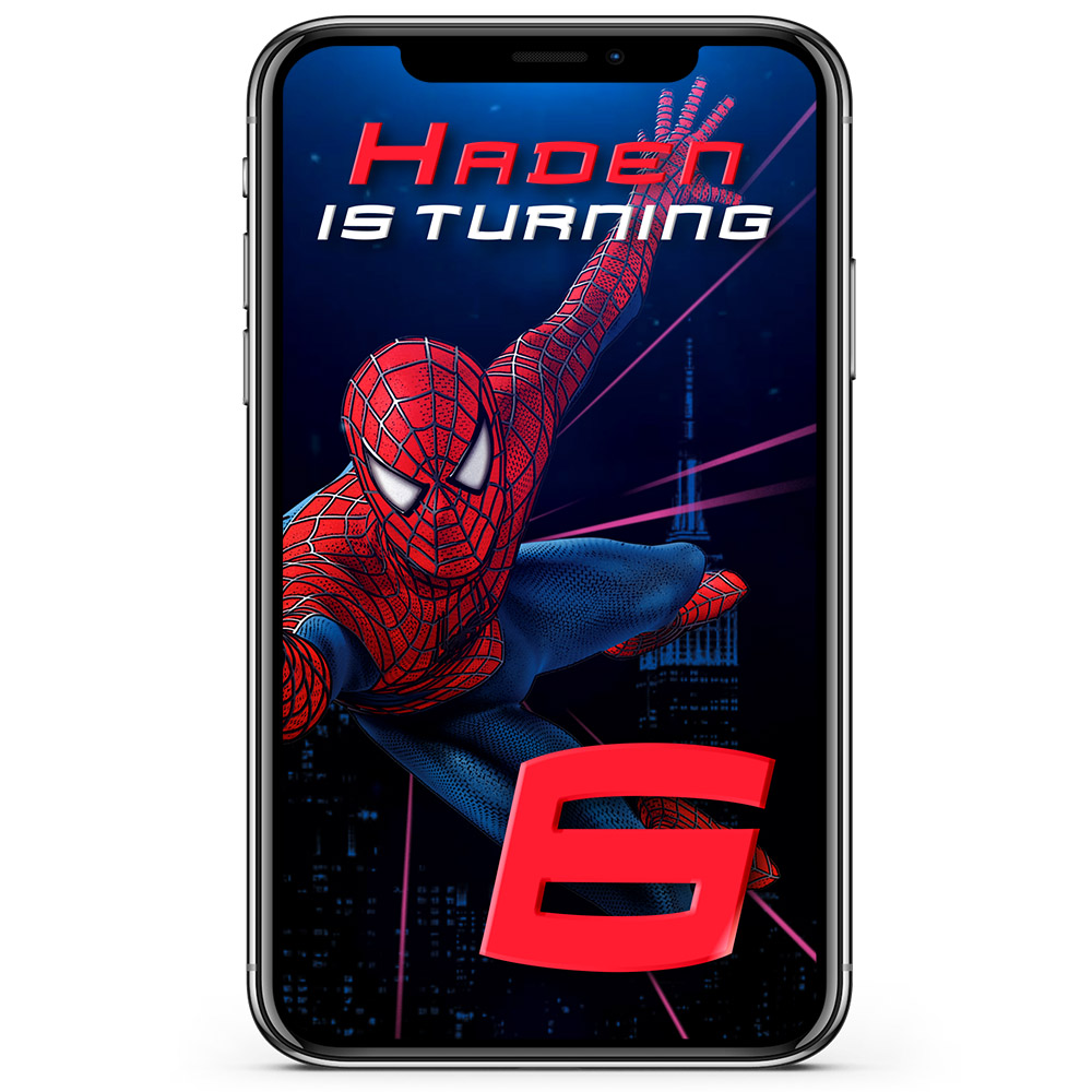 Mobile device showing Spiderman birthday party invitation animated video