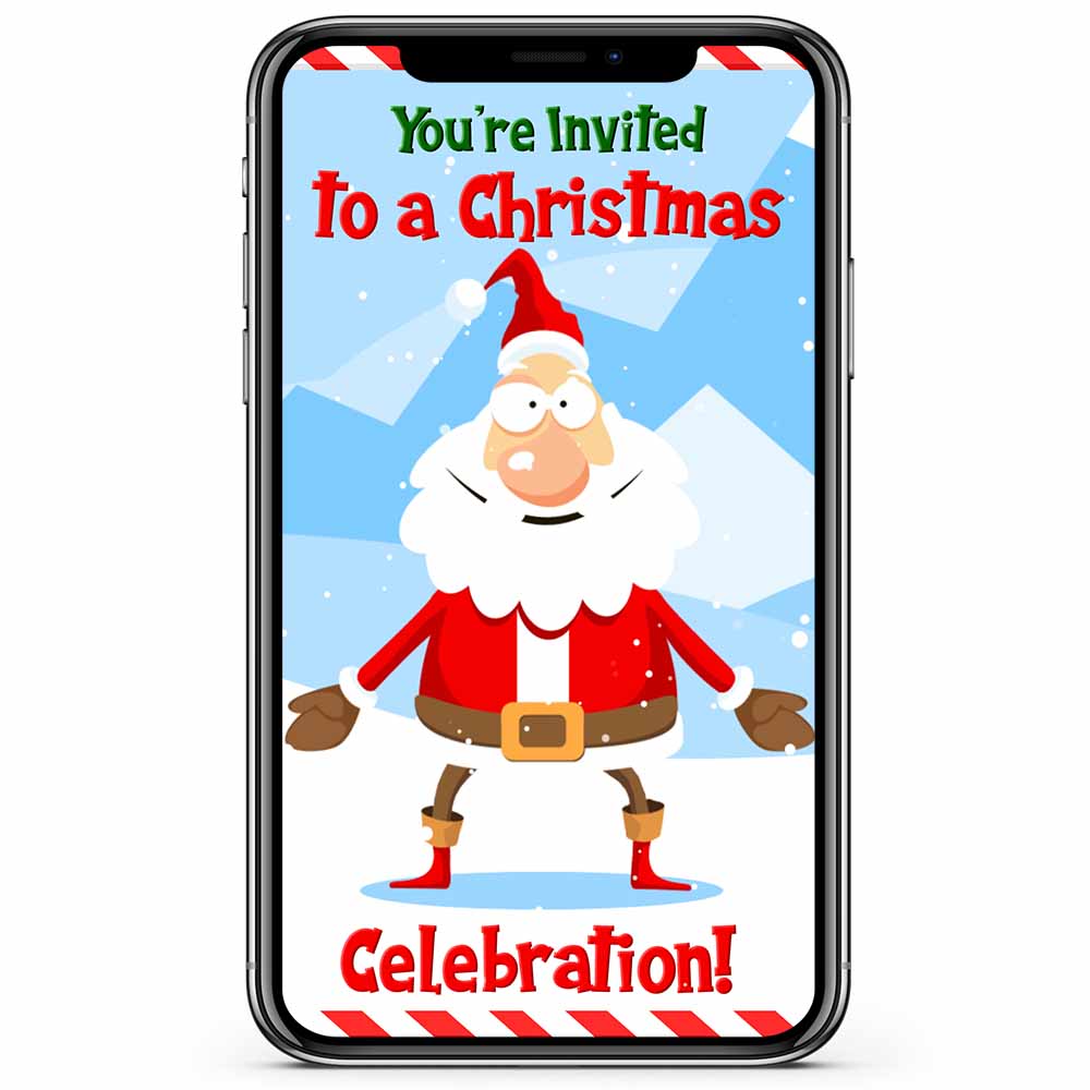 Mobile device showing funny christmas party invitation animated video