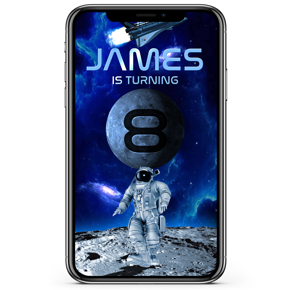 Mobile device showing Space Astronaut birthday party invitation animated video