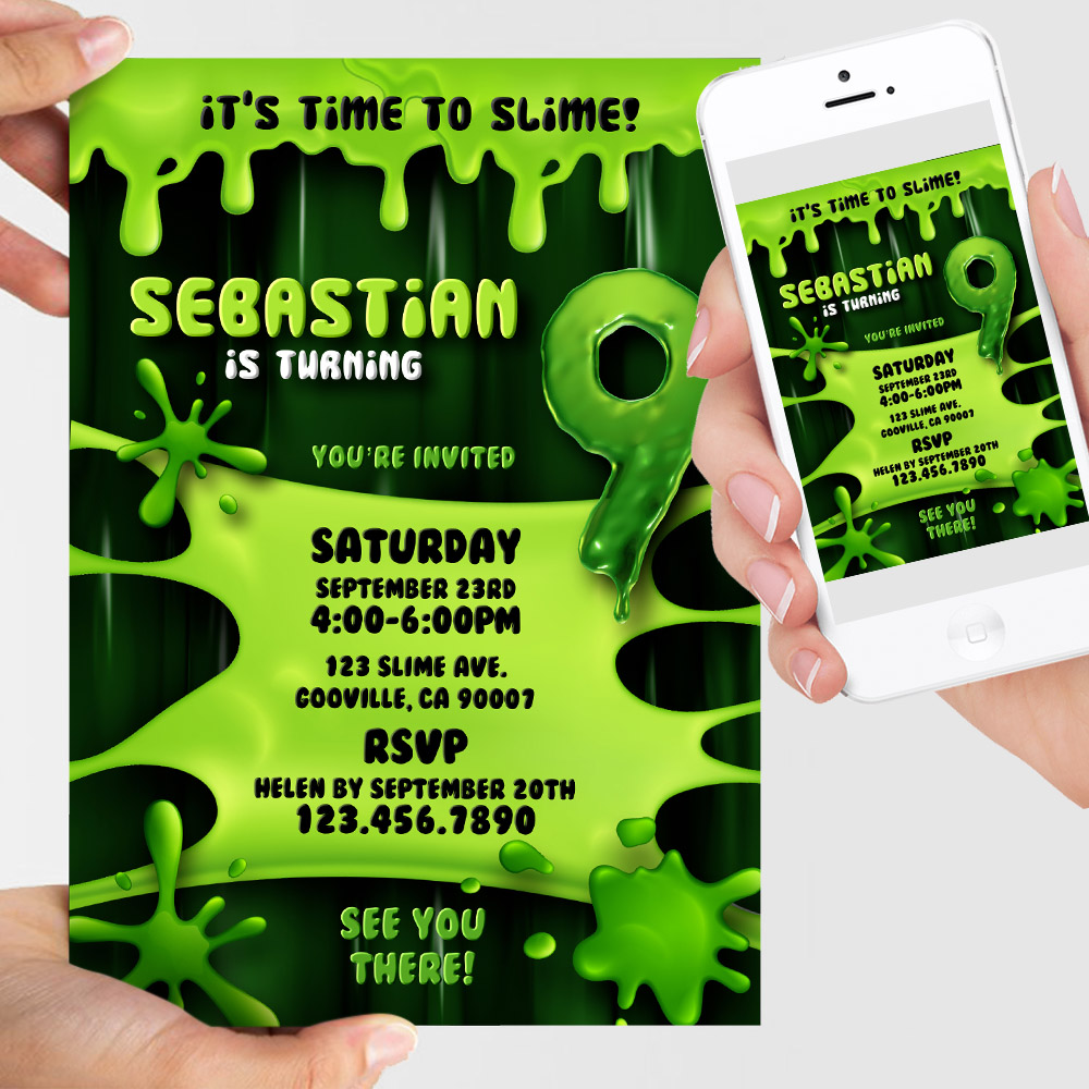 green slime birthday party video invitation